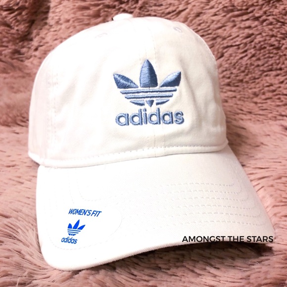 adidas Accessories - adidas Trefoil White & Blue Relaxed Strapback Hat